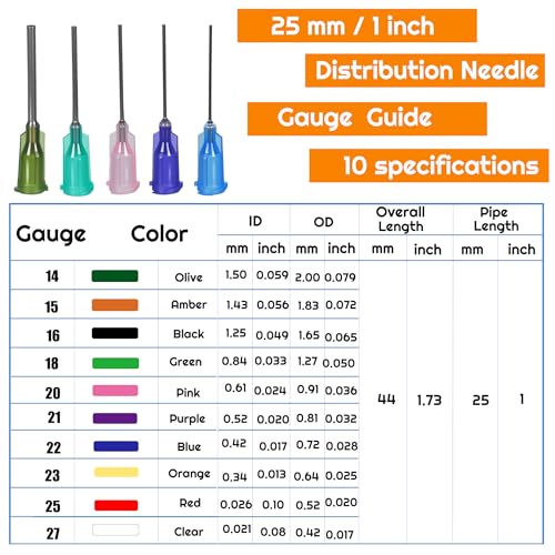 10Values 50pcs 1inch Blunt Tip Glue Dispensing Applicator, 1 inch 10 Sizes, 50pcs