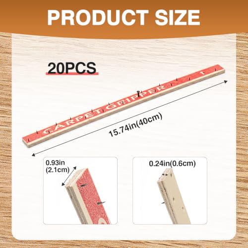 Wesiti 20 Pcs Carpet Tack Strips with Nails Plywood Nailing Strip for Carpet Tufting Tack Strips for Subfloor Stairs Rug (0.83 x 15.75 Inches) 0.83 x 15.75 Inches