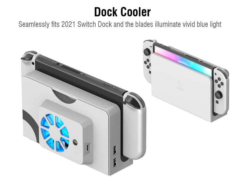 ElecGear Cooling Fan for Nintendo Switch OLED Dock, 3 Speed Replacement Back Cover for Switch New Dock, USB Powered Cooler with LED Lighting White