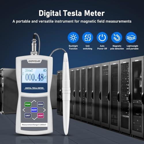GOYOJO Digital Gauss Meter (2400mT/24000Gs), High Accuracy Magnetic Field Tester for DC Magnet Measurement, Permanent Magnets, Motors, Speakers, and Industrial Applications, ±5% Accuracy White 5% Accuracy