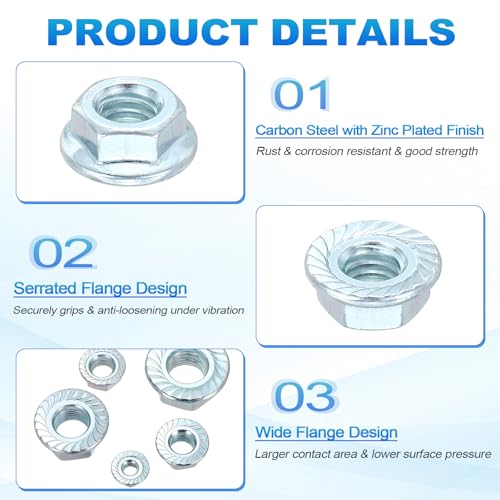 100Pcs Serrated Flange Hex Nut-5/16-18-UNC Carbon Steel Zinc Plated Blue White 5/16"-18 100