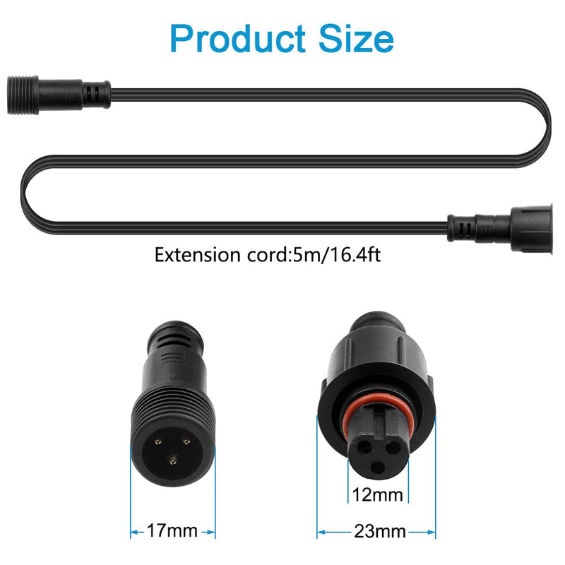 ALITOVE 16.4ft 3 Pin xConnect Extension Cable with 17mm Male & 12mm*23mm Female X-Connector 18AWG Power Cord IP68 for B0923SDR5T B0CM95W84B B0CW9NQ12K WS2811 Halloween Christmas Pixel Lights(2 Pack) 2 of 16.4FT