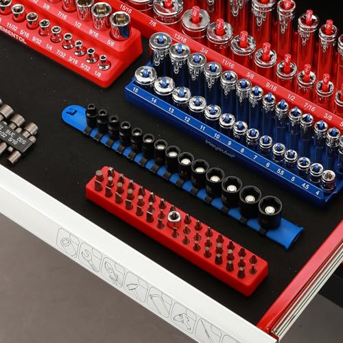 MIXPOWER 1/4" Drive Shallow Magnetic Impact Socket Set with Storage Rails, 14-Piece, 6 Point, 4-15mm, Metric, CR-MO 1/4"Dr.Shallow