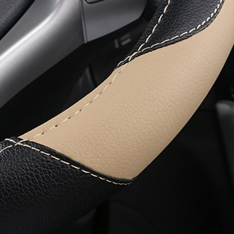 Leather Car Steering Wheel Cover, Non-Slip Car Wheel Cover Protector Breathable Microfiber Leather Universal Fit for Most Cars(Beige) Beige