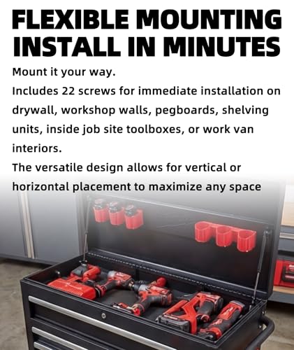 Tool Holders and Battery Holder Wall Mount for Milwaukee M12 12V Tools – All-in-One Organizer Kit with Screws for M12 Drill, Impact Driver, Hackzall, Multi-Tool – Fits Workbench, Van, Toolbox
