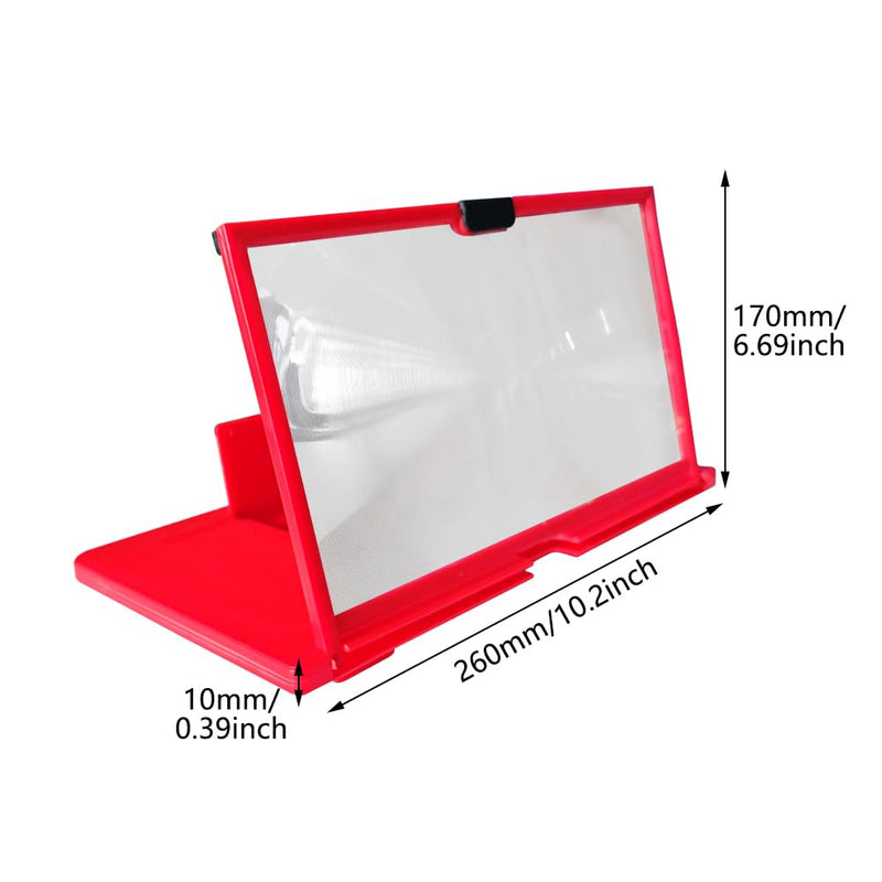12" 3D HD Phone Screen Magnifier with Foldable Stand, Drawer Design, Blue Light Filter, Anti-Slip, Movie Video Gaming Amplifier, Universal Compatibility for All Phones (Red) Red