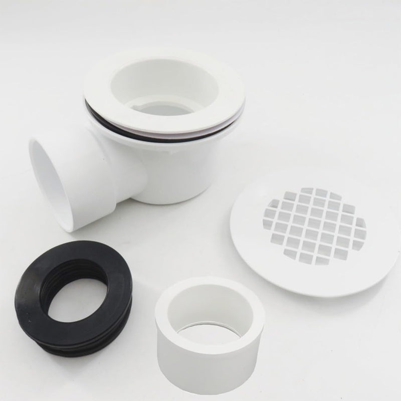 Low Profile Shower Drain Kit for 2” Side Outlet Shower Drain，with 1.5“ Adapter Match 1 1/2 Low Profile Drain，PVC Side Discharge Drain with Perforated Strainer