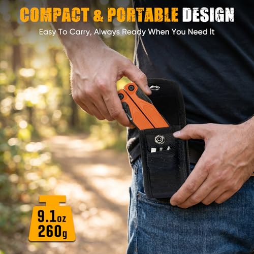 BIBURY 9oz Lightweight G10 Handle Multitool, One-Hand Opening Pocket Knife Orange