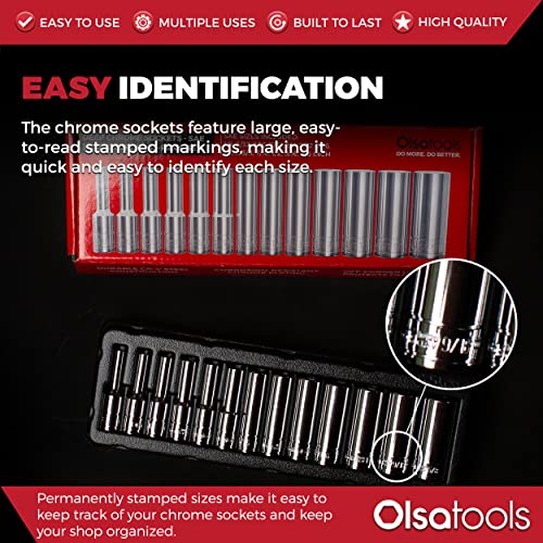 Olsa Tools 1/4-Inch Drive SAE Deep Socket Set - 13pc 13pc, 1/4-Inch Drive