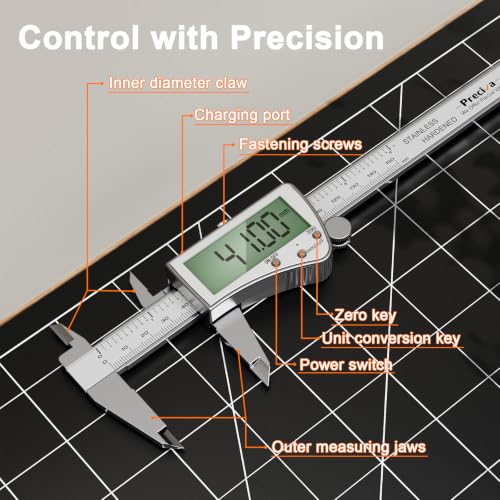 Preciva Digital Caliper 6", Rechargeable Stainless Steel Micrometer