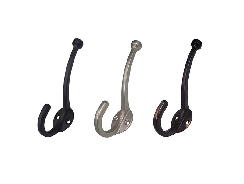 QCAA Zinc Diecast Coat Hook, Flat Black, 5 Pack