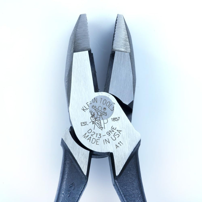 Klein Tools D213-9NE Pliers, Made in USA, 9-Inch Side Cutters, High Leverage Linesman Pliers Cut Copper, Aluminum and other Soft Metals Standard
