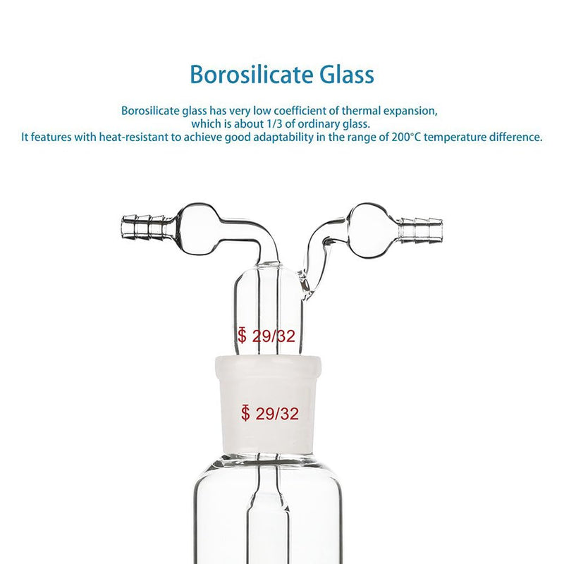 stonylab Drechsel Bottle for Gas Washing, Borosilicate Glass Gas Washing Bottle with Standard 29/32 Joint and 8 mm Serrated Hose, 250 ml 8.5 Ounces