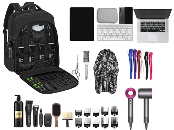 Barber Supplies Bag, Portable Backpack Bags Organizer for Clippers and Supplies, Travel Hairstylist Clipper Case for Barber Hair Cutting Kits with USB Port 12.1"x4.6"x17.2"
