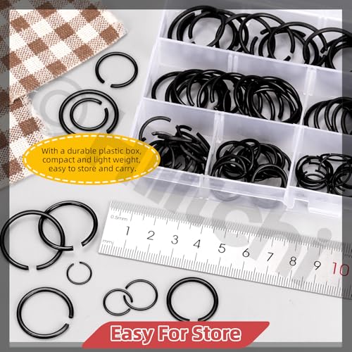 Hilitchi 150PCS Round Wire C-Clips 10 Sizes GB895.2 Retainer Clip Black Internal Snap Rings Round Wire Snap Rings Assortment Kit for Hole Shaft