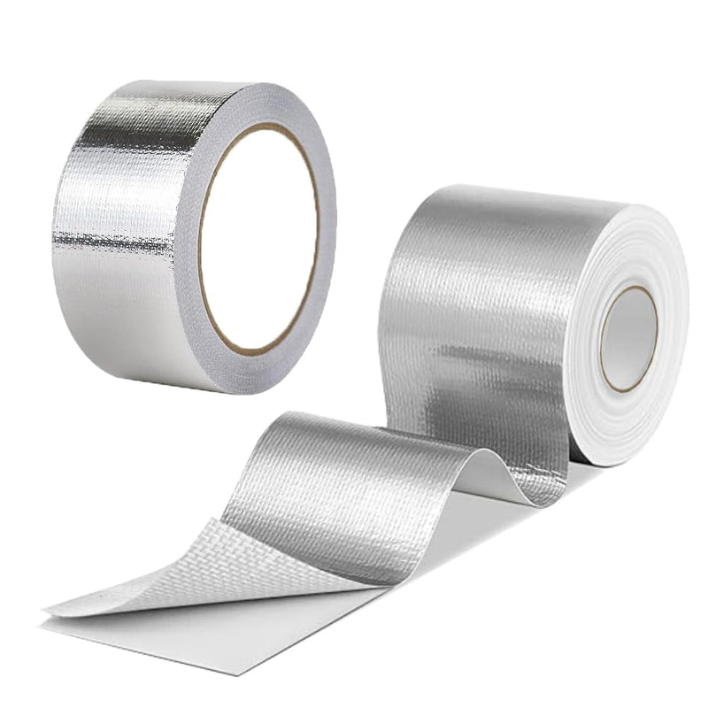 2 Rolls High-Temp Heat Shield Tape Reflective Adhesive Backed Roll Thermal Barrier Foil Tape Self-Adhesive Heat Resistant Tape Cool Tapes for Hose and Auto (Silver, 2 Inch x 32.8 ft) Silver