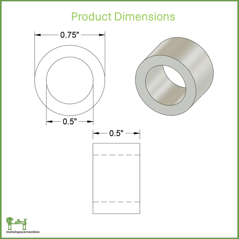 Aluminum Spacer 3/4" OD x 1/2" ID x 1/2" Long-Round Spacer Unthreaded Standoff Bushing Plain Finish, Fits Screws Bolts M12 and 1/2" by Metal Spacers Online (25 Pack) 1/2" Length 25