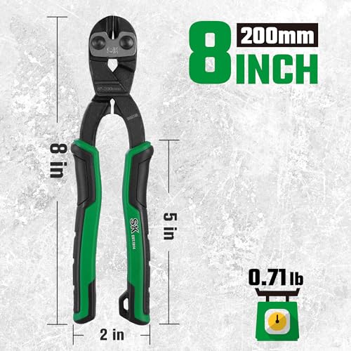 SK 8-Inch Mini Bolt Cutter, Small Compact Wire Cutters Heavy Duty