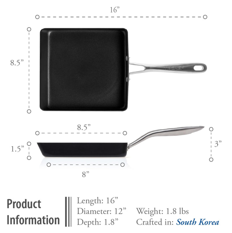 TECHEF - Onyx Collection, Nonstick Tamagoyaki Japanese Omelette Pan/Egg Pan (PFOA Free), Made in Korea Square Omelette Pan