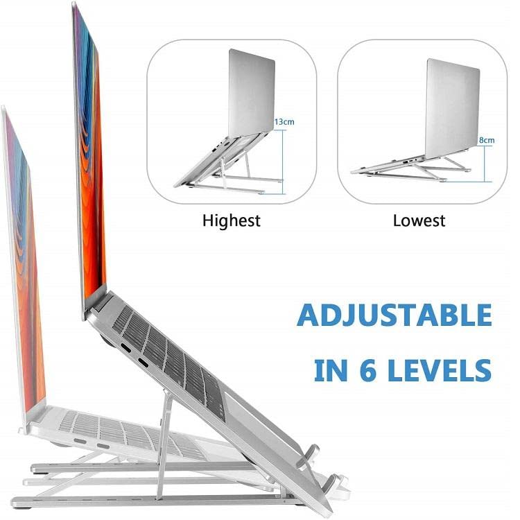 Aluminum Portable Laptop Tablet Stand Adjustable Mount Riser fold able Compatible with Any Size Laptop or Tablet iPad iPAD Pro 12.9 (Silver) Silver