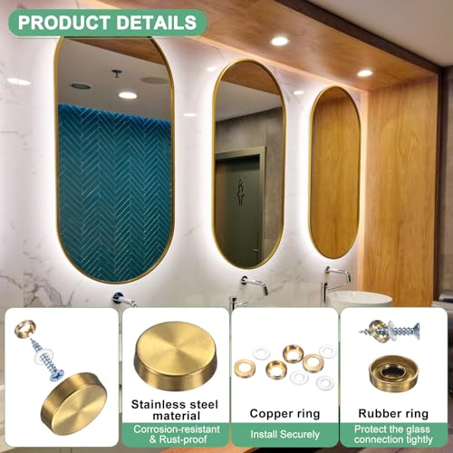 Generic 20-Pack Screw Covers Caps, 0.75" Dia Stainless Steel Brushed Mirror Decorative Screws Cap Nails Fasteners for Sign Advertising Hardware/Bathroom Upholstery Head Covers [Gold Tone]