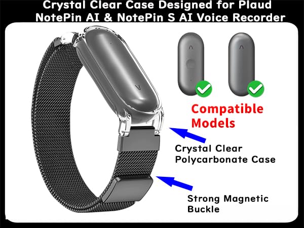 for [Plaud] NotePin AI//NotePin S Ai Voice Recorder, Wristband & Neckband, PC Case & Metal Strap & Neck Strap Black