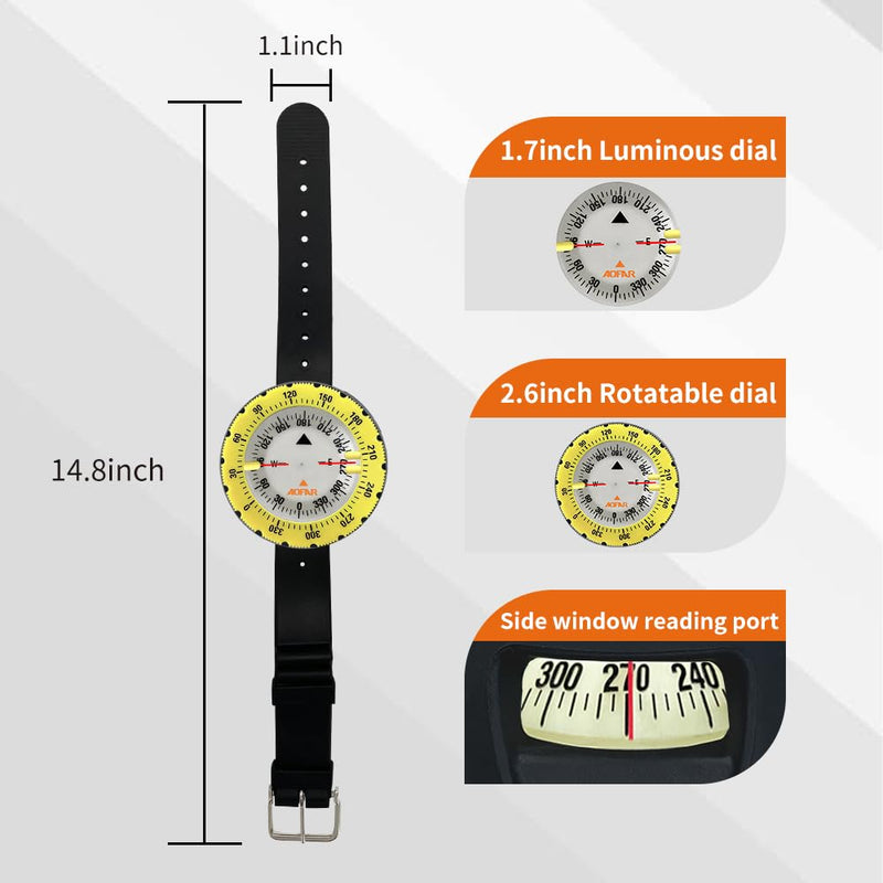 AOFAR Dive Compass AF-Q60A Waterproof, Durable, Compact. Wrist Strap Type Compass for Sailing, Diving, Wrist Strap Type