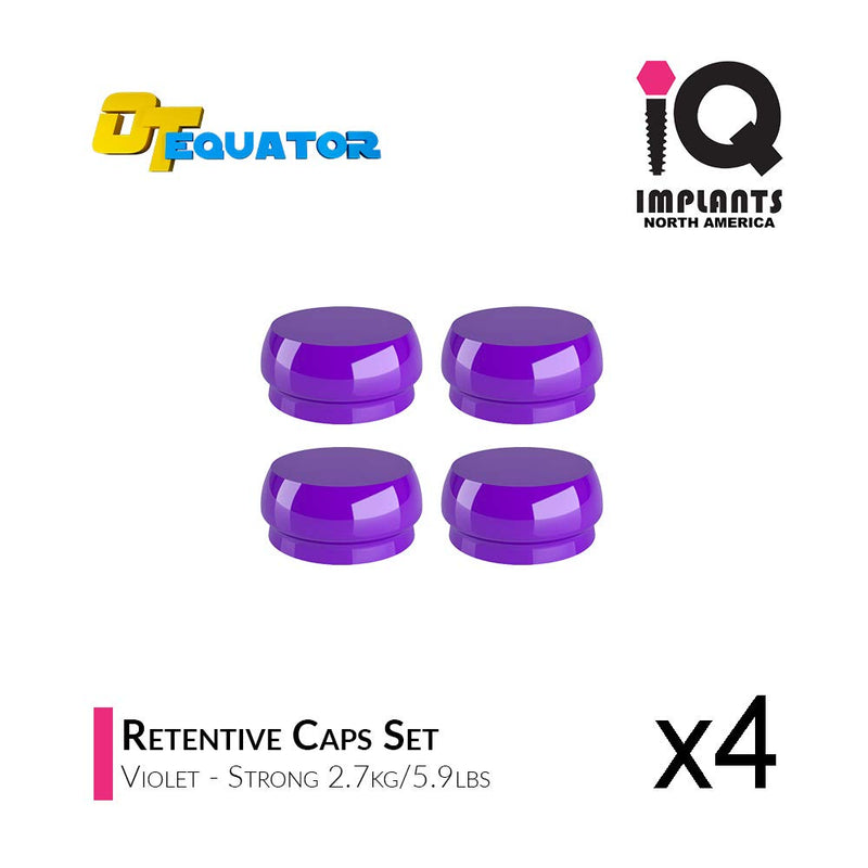 IQ Equator OD Secure Genuine Replacement Retentive Caps, Strong/Rigid, Violet 2.7kg/5.9lbs (4-Pack)