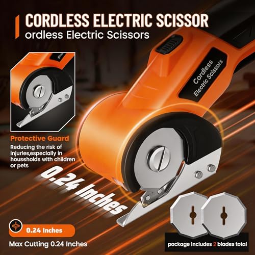 Electric Scissors, Cardboard Cutter, With LED Light, High-Efficiency Brushless Motor, 2000mAh Battery, Tungsten Steel Blade, Suitable for Cloth, Cardboard, Carpet Wire Rope Cutters Orange