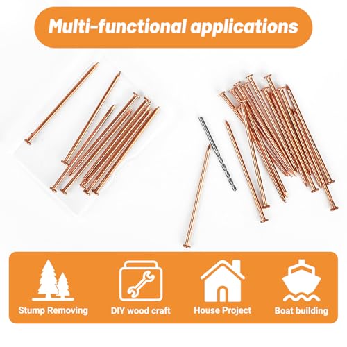 Pack 20 Copper Nails for Killing Trees Stump Root, 4" Copper Nails with Drill, Stump Removal Spikes Hardware Nails for Trees 4" -20pcs