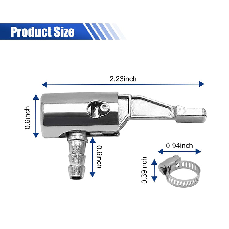 2PCS 1/4" Lock On All Metal Air Chuck, Mini Air Compressor Hose End with Barb Connector, Portable Tire Inflator Tire Chuck with Hose Clamp, Car Inflation Pump Air Nozzle for Hose Repair
