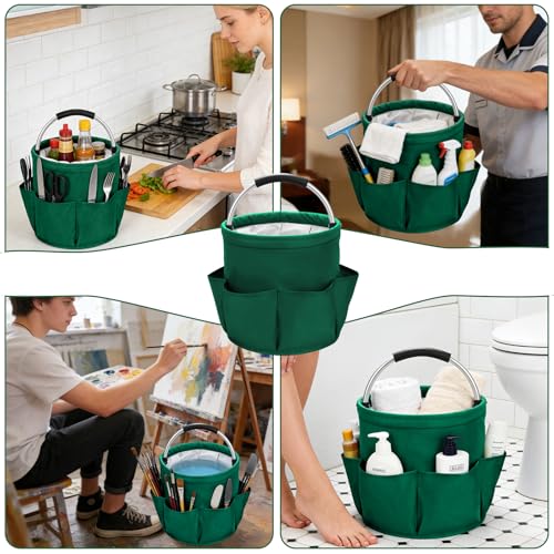 17L Foldable Waterproof Storage Basket with 6 Pockets,Dark Green 17L Dark Green