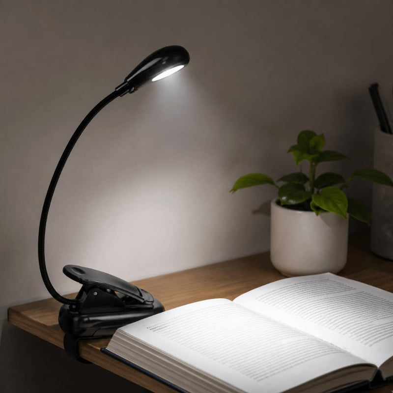 Light, 360 Degree Rotating Clamp Lamp with 6000K-6500K White Light for Reading, Desk, Bedside, Computer and Office Use, USB USB or Battery Powered