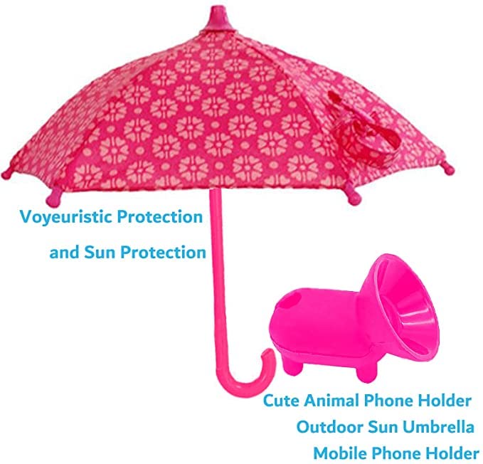 Phone Umbrella for Sun, Cell Phone Umbrella Sun Shade, Umbrella for Phone with Universal Adjustable Piggy Suction Cup Stand, Sun Shade Cover for Phone Block Glare Anti-reflection Rose Red