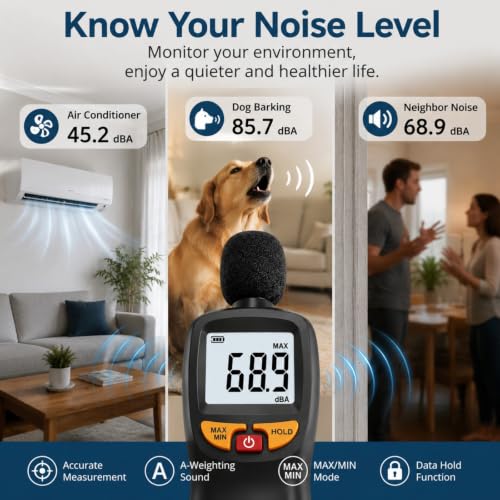 Decibel Meter, Digital Sound Level Meter 30-130dB A-Weighted