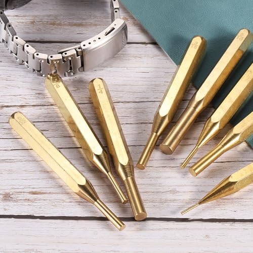 HARFINGTON 8pcs Brass Punch Set 1/16" 3/32" 1/8" 5/32" 3/16" 7/32" 1/4" 5/16" Non-marring Drive Pin Punch Cylindrical Alignment Punches for Watch Repair Jewelry and Craft