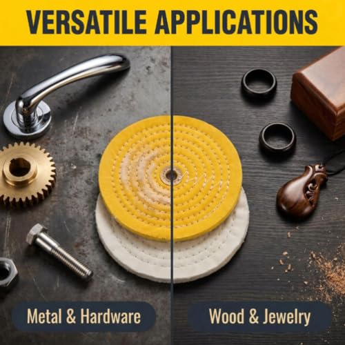 2 Pcs 8" Extra Thick Cotton Buffing Wheel, 5/8" Arbor Hole 2 Pc 8" Buffing Wheel(Yellow+White)
