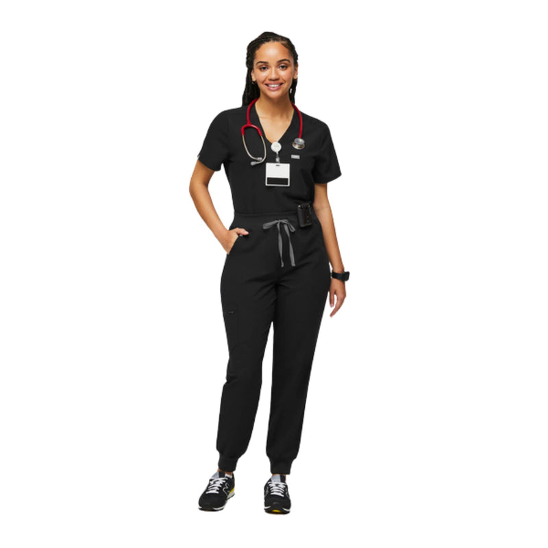 FIGS Zamora High Waisted Jogger Scrub Pants for Women — Slim Fit, 6 Pockets, High Rise Yoga Waistband Regular Medium Black