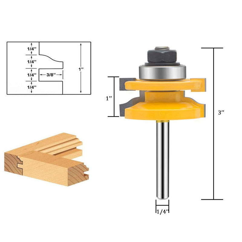TAIWAIN 1/4 Inch Shank Groove Tongue Cutter Router bit, Raised Panel Cabinet Door with Back-Cutter Panel Round Over Tool, Door Wood CNC Milling Tool for Woodworking(D1-G) D1-G