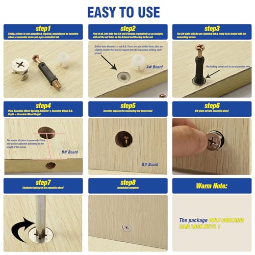 125Pcs 3 in 1 Furniture Connecting Cam Lock kit, Eccentric Wheels Bolt Fittings Fasteners Hardware Parts Nut & Bolt Assortment Set for Cabinet Drawer (15*9.5/15*11.5/15*13.5/12*10/12*12mm)
