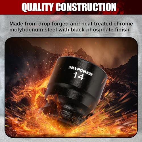 MIXPOWER 15-Piece 3/8" Drive Stubby Impact Socket,CR-MO,8-22mm,6-Point,Metric,Radius Corner Design, Axle Nut Impact Grade Socket for Easy Removal 3/8" Drive / Metric Set