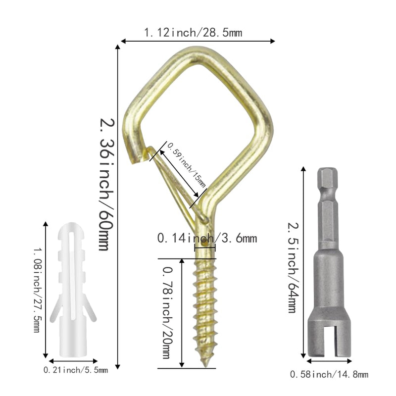52-Pack Heavy-Duty Golden Screw Eye Hooks with Safety Clips | Metal Ceiling Hooks for Hanging Plants, Wind Chimes, Bird Feeders & Indoor/Outdoor Lights Gold 52Pcs