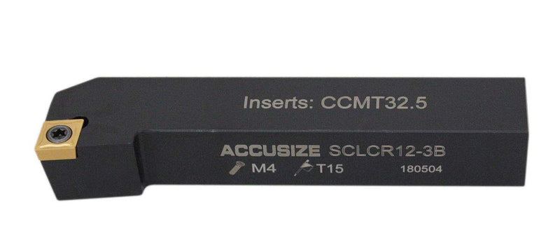 Accusize Indexable Right-Hand SCLC R-12-3B Toolholder, 3/4 x 4-1/2 in, | CCMT 32.5 Insert Compatible, 1 in F, M4 x 12 Screw, -5 Deg Edge Angle for 80 Deg Diamond Inserts, 2370-5010 3/4", Right Hand