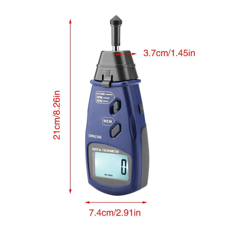 Digital Tachometer, SM6236E Handheld Laser/Contact Tachometer 5 Digits 18 mm Digital LCD Tach Rotation Meter Tester Tachometer Kit