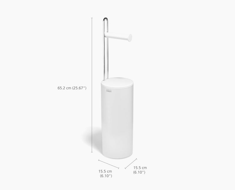 Joseph Joseph EasyStore Toilet Paper Holder Stand, Concealed Storage, Holds 3 Spare Rolls, Gloss White