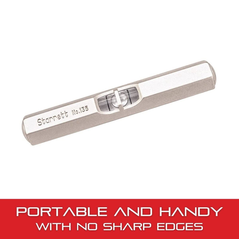 Starrett Pocket Level with Main Vial - Ideal for Machine Shop and Tool Room Use - 2-1/2" Length, Satin Nickel-Plated Finish, Hexagon Stock with Convex Ends - 135A 2-1/2"