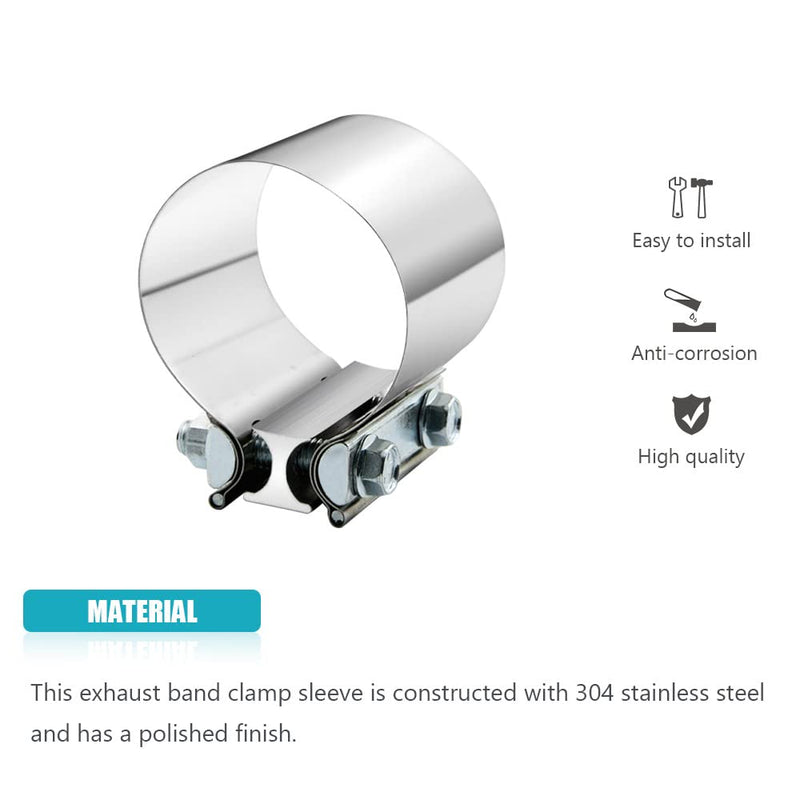 4" 4.0 Inch Exhaust Clamp Butt Joint Band Clamp Sleeve Coupler Stainless Steel 4 Inch for Exhaust Pipes, Mufflers and Catalytic Converters (1 PCS) 1 4.0"