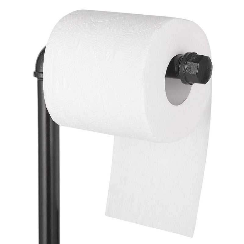 MOOACE Toilet Paper Holder Stand, Industrial Free Standing Bathroom Tissue Paper Roll Dispenser, Black pack of 1