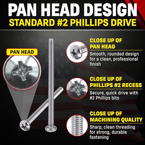 Chenango Supply 8-32 x 3 Stainless Pan Head Machine Screws 100