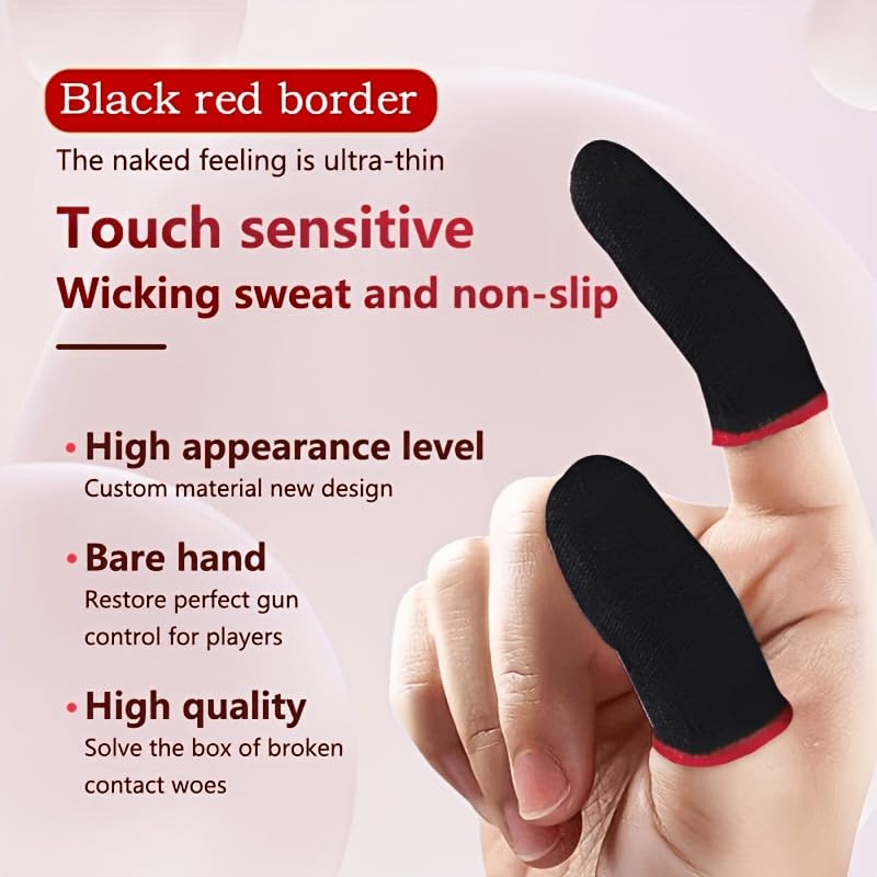 Carbon Fiber Gaming Finger Sleeves 20 Pcs, Anti-Sweat Touch Screen Gloves (red) | Breathable carbon fiber material prevents sweat and mistouches, high sensitivity for all touchscreens red